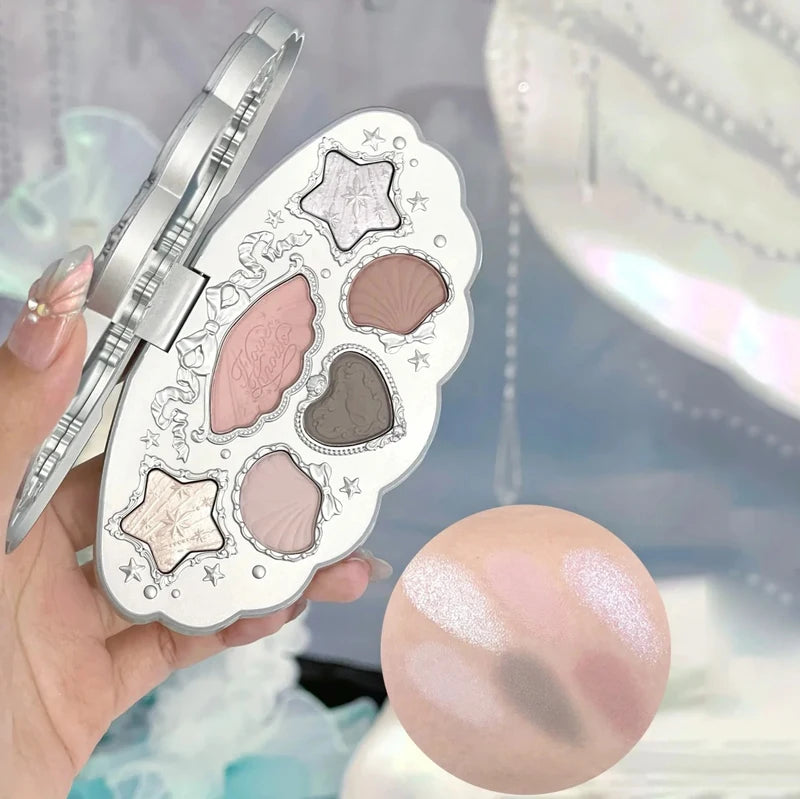 Flower Knows Shells Eye Shadow Palette 6 Colors Matte Shimmer Long Lasting Makeup