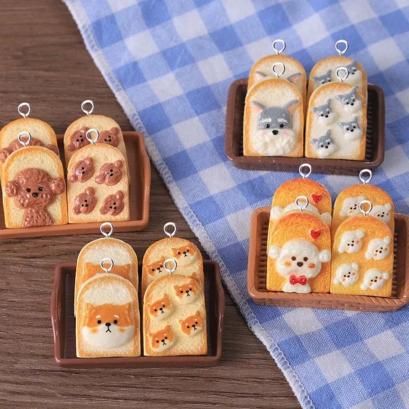 10Pcs Kawaii Puppy Dog Teddy Bread Pendant Jewelry Charms Resin Animal Accessories