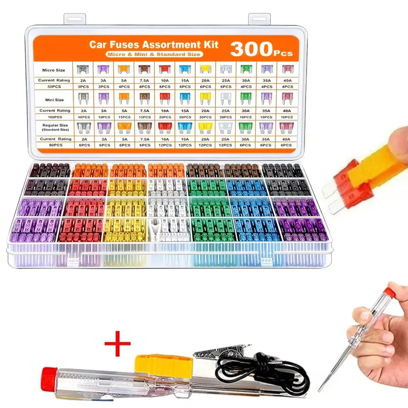 300Pcs Car Fuse Assortment Kit - Mini, Standard & Micro Fuses with Extractor Tool