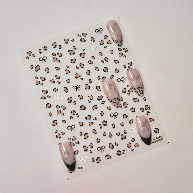 Autumn Winter Leopard Print Bow Nail Art Stickers - 3D Self-Adhesive Decals for Nails DIY