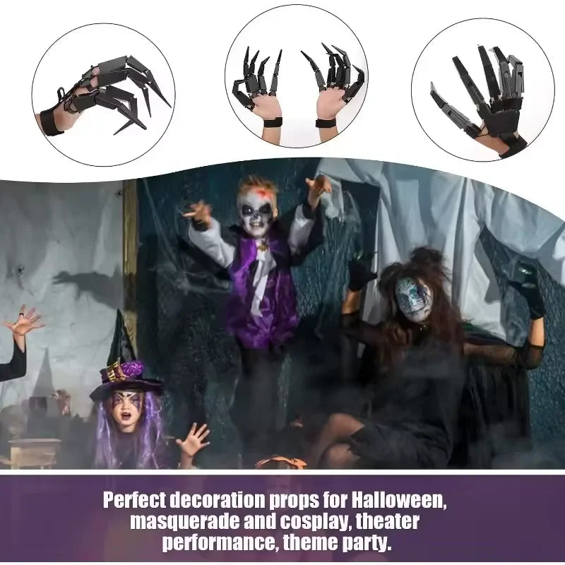 Halloween Articulated Finger Glove Skeleton Hand Prop - Realistic Horror Costume Accessory