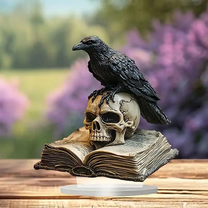 Gothic Crow Skull Acrylic Desktop Decoration Halloween Gift Home Office Decor