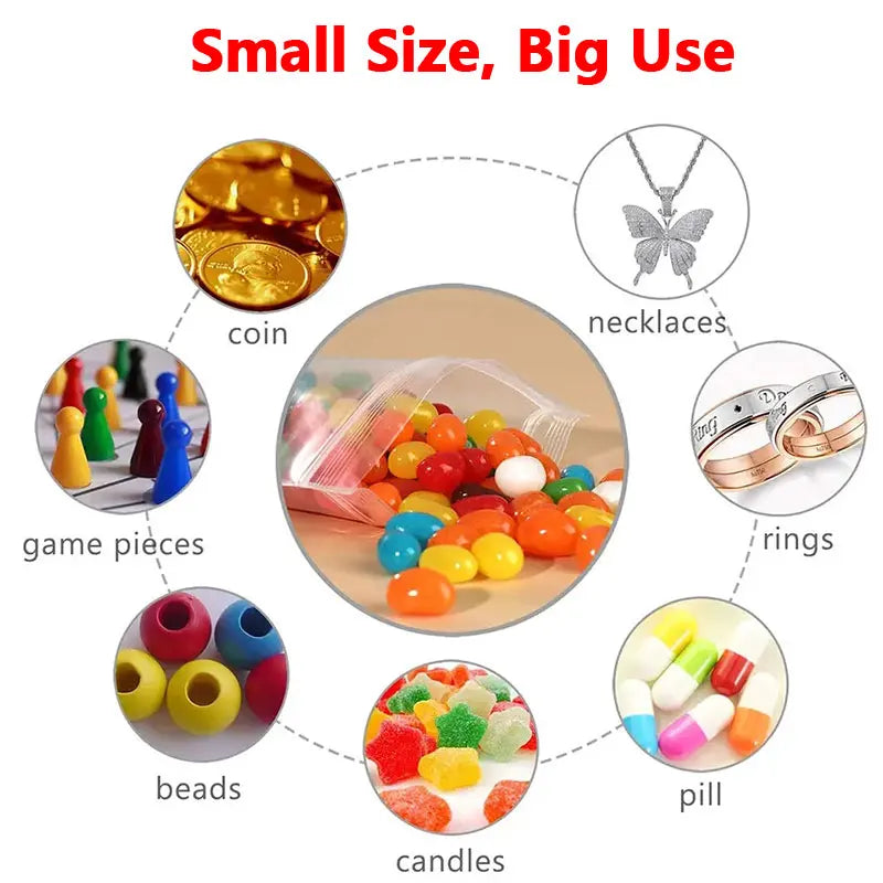 100Pcs Clear Plastic Storage Bags Reclosable Ziplock Food & Jewelry Organizer