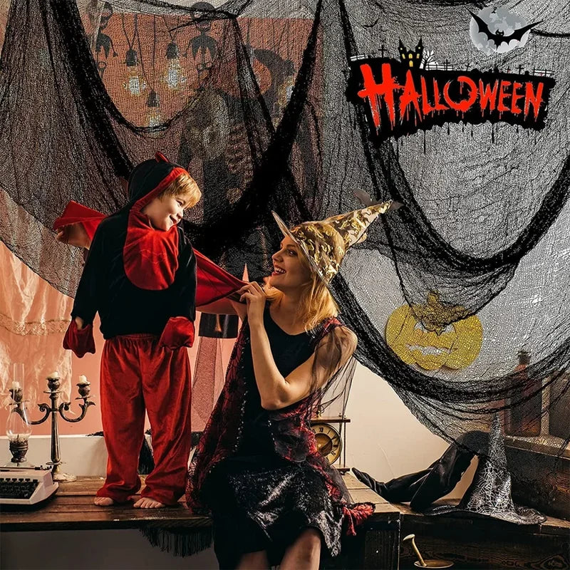 Halloween Ghost Web Decoration Mesh - Black Spaghetti Gauze for Spooky Party & Home Scene
