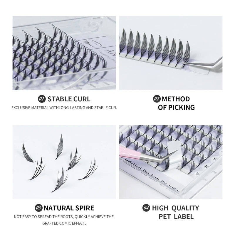 Premade Eyelash Extensions - Natural Cashmere False Fans for Lash Professionals