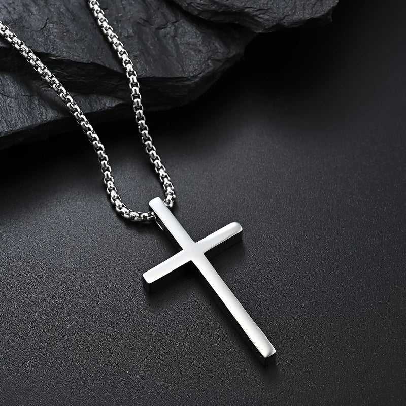 Jesus Cross Necklace Men Women Bible Verse Spiritual Jewelry Stainless Steel