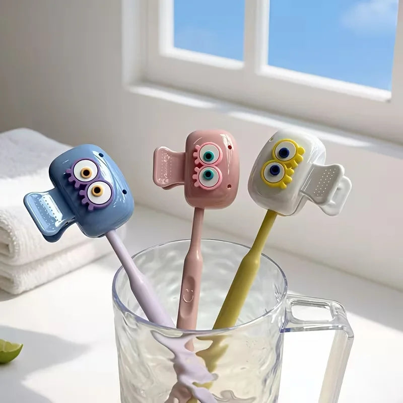 Cute Eye-Shaped Toothbrush Holders Set - Travel Dust-Proof Covers, 3 Pieces