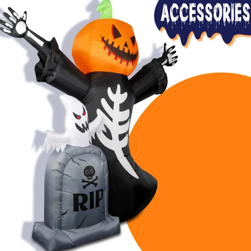 Inflatable Halloween Decor Tombstone Ghost Pumpkin Skull Outdoor Yard Prop Set