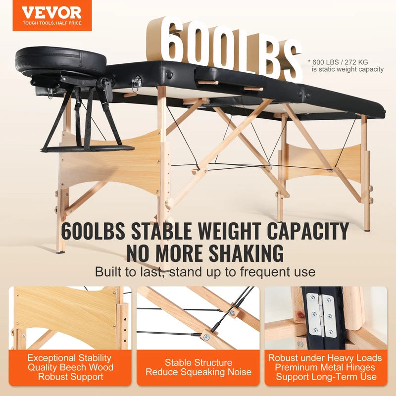 Portable Folding Massage Table - Adjustable Salon Bed for Spa Therapy & Clinics