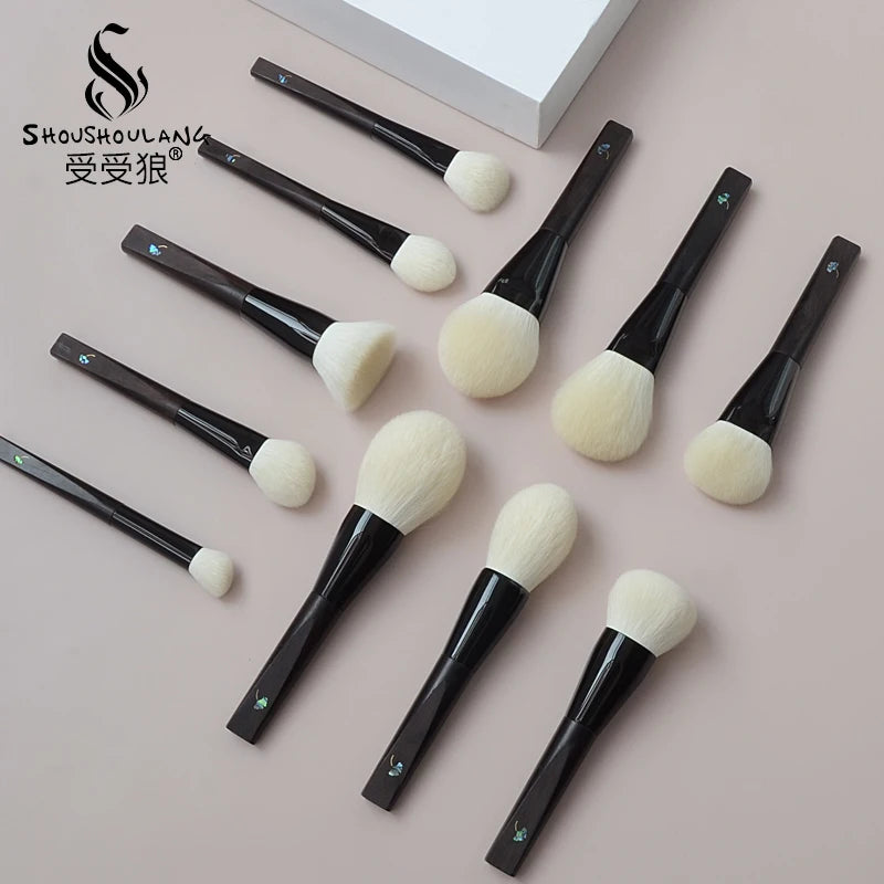 Handcrafted Makeup Brush Set - Soft Goat Hair Face Powder & Contour Brushes