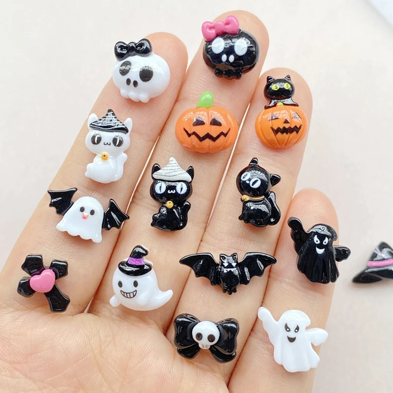 20Pcs Cute Cartoon Halloween Nail Art Charms Resin Decorations for DIY Crafts