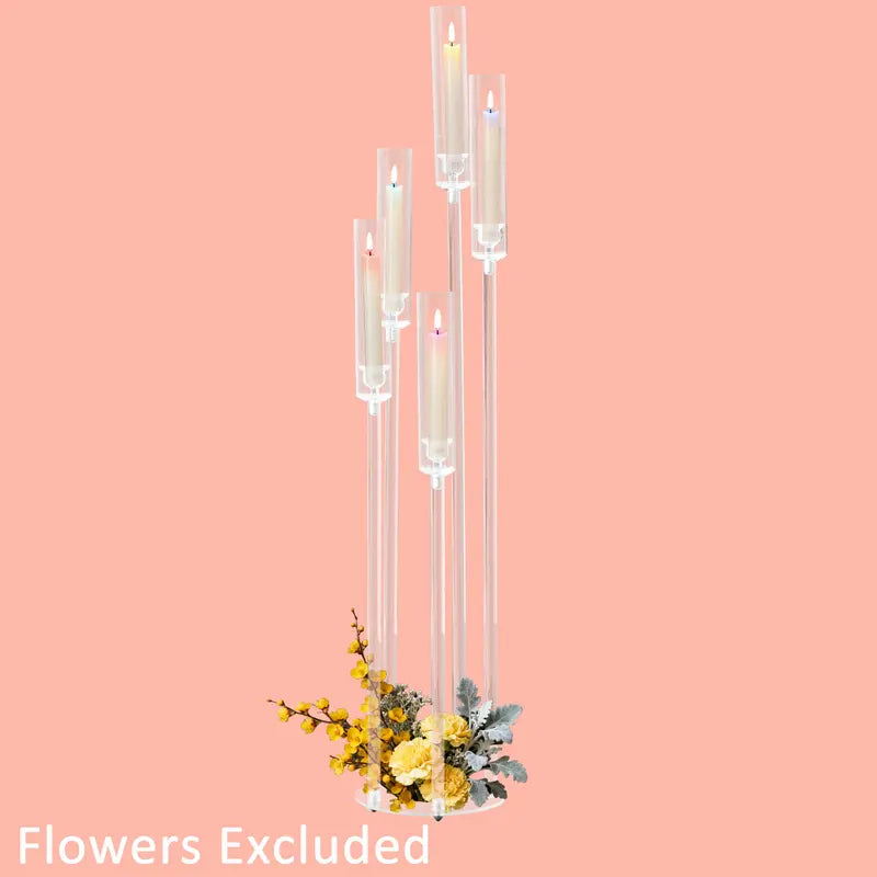 Tall Clear Acrylic Floor Candelabra 5 Arm Candle Holder for Wedding & Party Decor 10PCS
