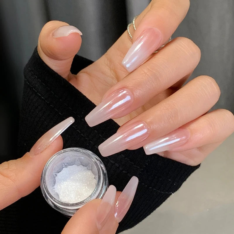 Pearl White Nail Glitter Dust Chrome Powder for Mirror & Gradient Nail Art
