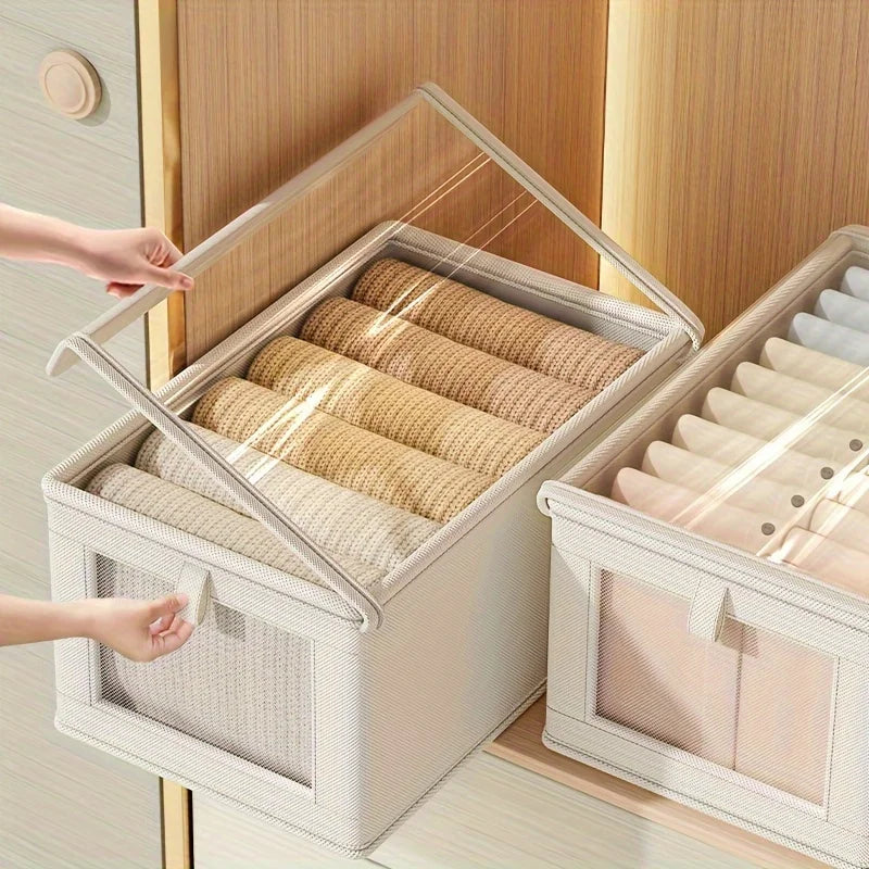 Large Foldable Canvas Storage Box with Clear Window - Space-Saving Closet Organizer