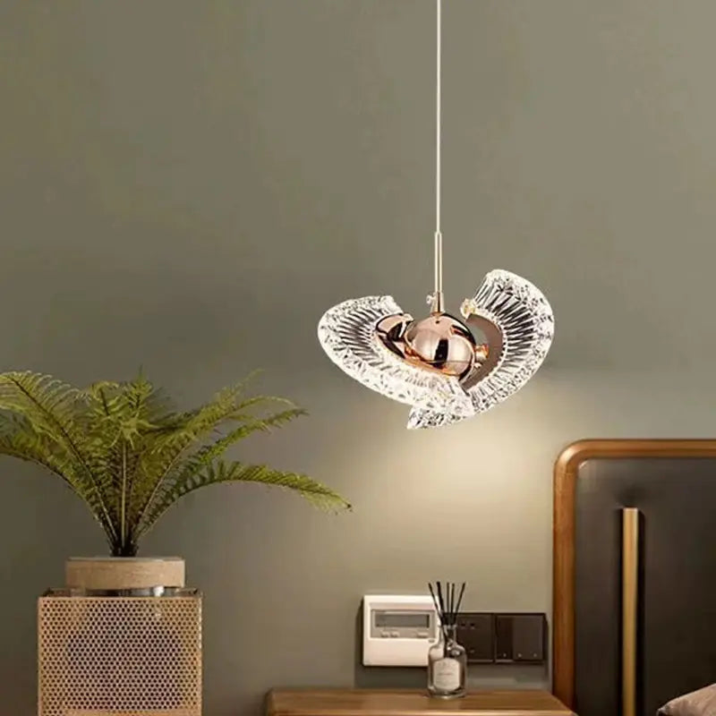 Fan-Shaped Crystal LED Pendant Light with Rose-Gold Finish for Bedroom Dining Room