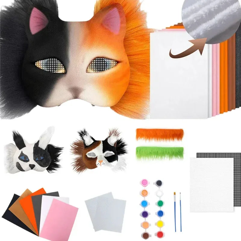 DIY Animal Cat Fox Mask Kit - Half Face Hand Drawn Costume Mask for Kids & Adults