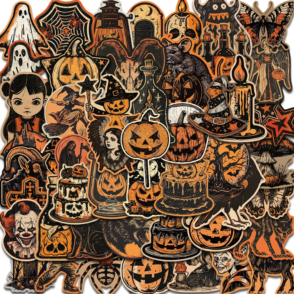 50/100PCS Halloween Stickers Terrifying Pumpkin Luggage Phone Laptop Wall Decor