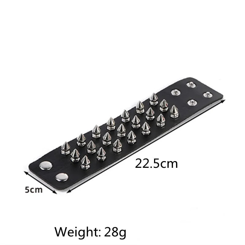 Unisex Punk Leather Bracelet Wide Cuff with Spikes Rivets Gothic Accessories