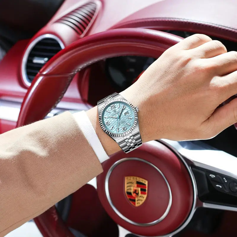 Luxury Men's Waterproof Luminous Dial Quartz Watch with Stainless Steel Band