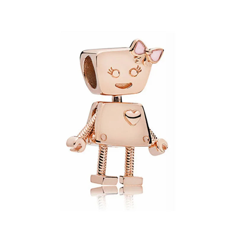 925 Silver Robot Pendant Bead Charm for DIY Jewelry Making - Unisex Gift