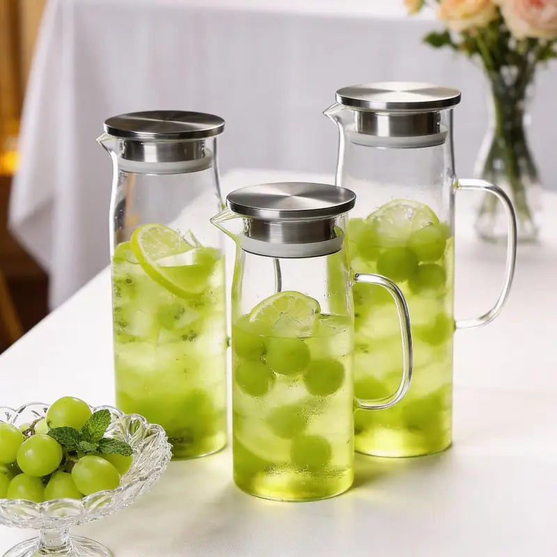 Borosilicate Glass Water Pitcher 1L 1.5L with Stainless Steel Lid Household Juice & Coffee Jug