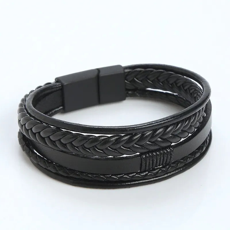 Men's Genuine Leather Multilayer Braided Rope Bracelet - Stylish Jewelry for Men