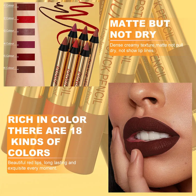 Waterproof Matte Lip Liner Pencil Long Lasting Non-stick Lipstick for Sexy Lips