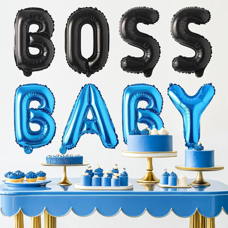 Blue Black Baby Letter Balloon Banner for Boy Party and Baby Shower