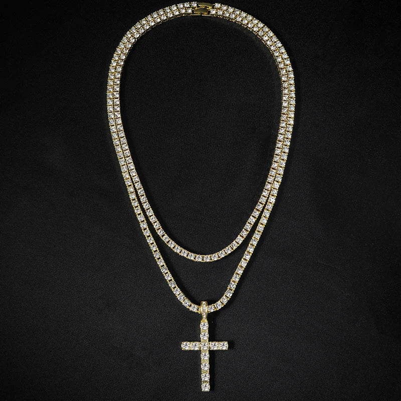 Hip Hop Cross Pendant Necklace Chain Men Women Sparkling Zircon Jewelry