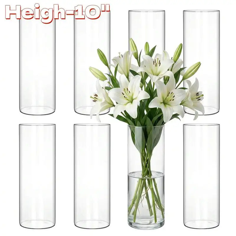 8pcs Clear Glass Cylinder Vases Set - Modern Flower & Wedding Centerpieces