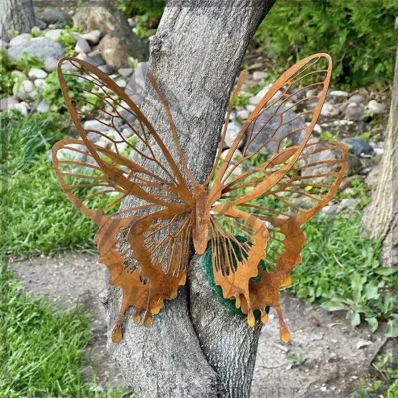 Metal Butterfly Garden Sculpture - Rustic Outdoor & Indoor Yard Decor, Open Wing Design