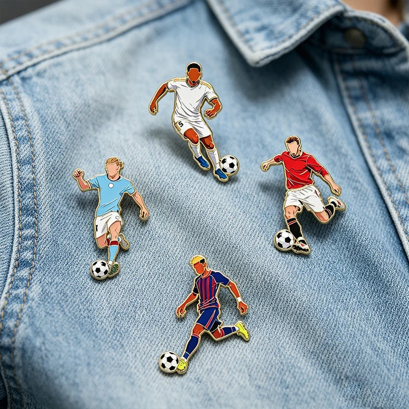 Sports Star Enamel Pins Set - Soccer & Basketball Athlete Metal Brooches, Decorative Pins for Fans
