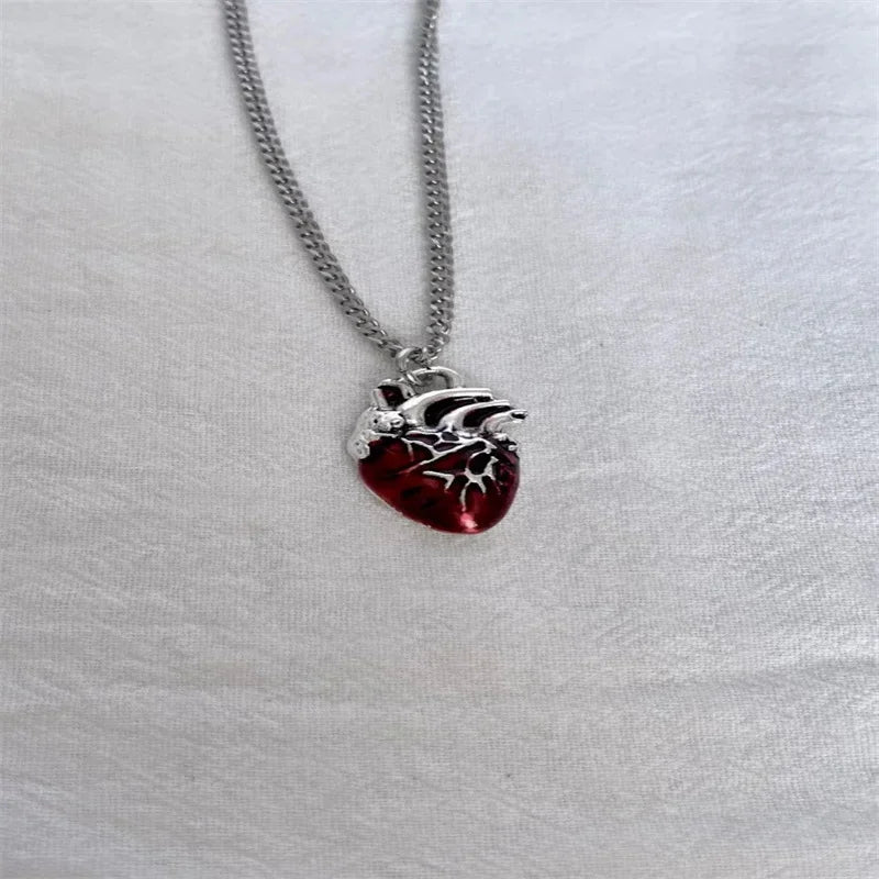 Anatomical Red Heart Necklace Gothic Y2K Grunge Jewelry Dainty Pendant Gift