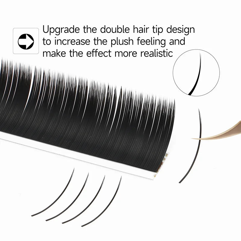 Eyelash Extension False Flat Lashes - Faux Mink, Ellipse Tips, Matte Gray & Black