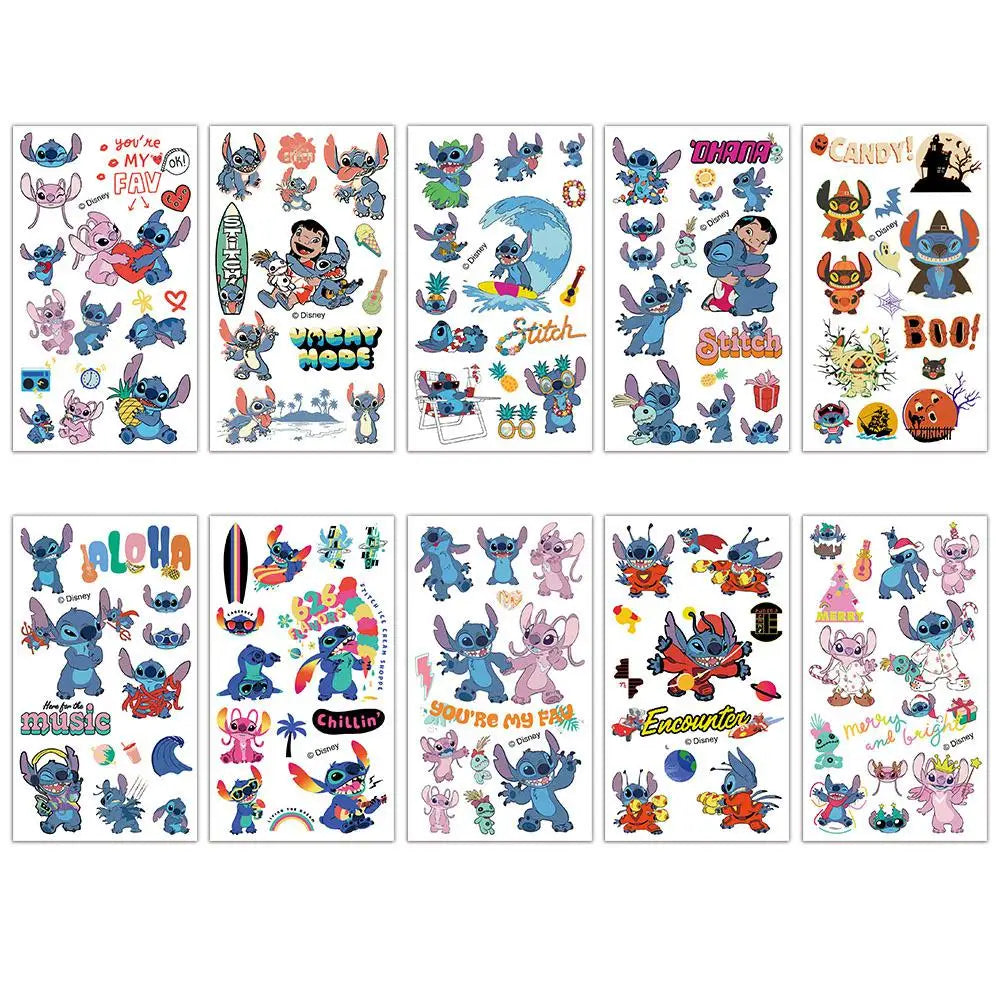 10pcs Cartoon Interstellar Baby Stitch Temporary Tattoo Stickers Halloween Party Body Art
