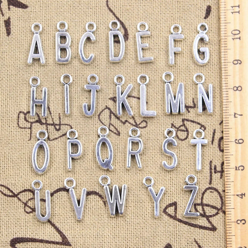 26pcs Alphabet Letter Charms Jewelry Making Pendants Antique Silver