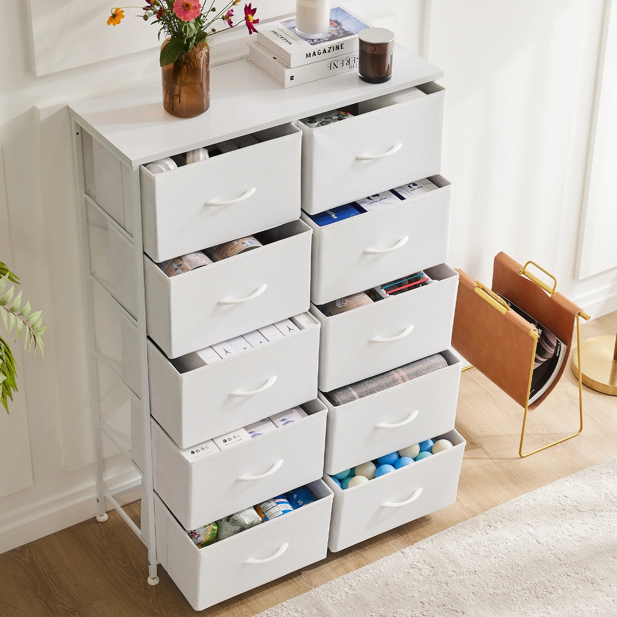 Fabric Wardrobe with Drawers - 5/7/10-Capacity Closet Storage Organizer