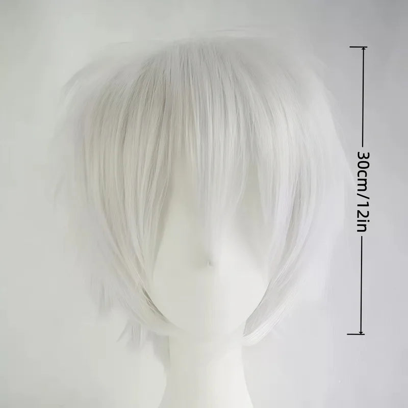White Synthetic Short Hair Wig with Bangs – Heat-Resistant for Daily & Cosplay