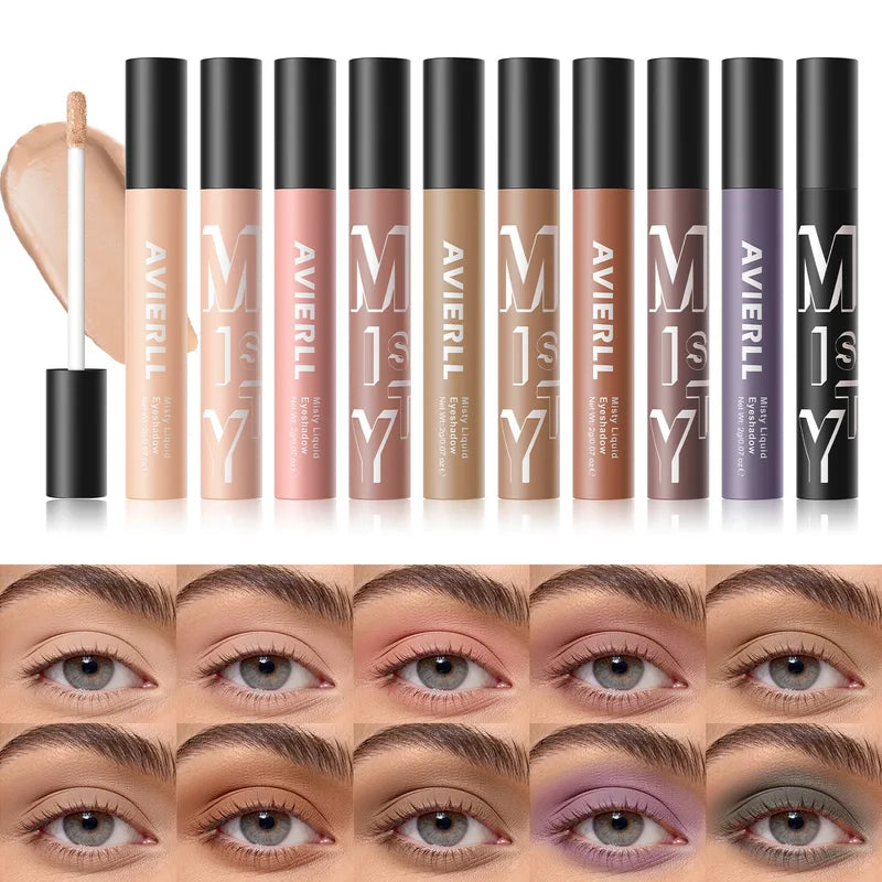 Waterproof Liquid Eyeshadow Palette - 10 Matte Nude & Vibrant Colors for Eye & Cheek Makeup