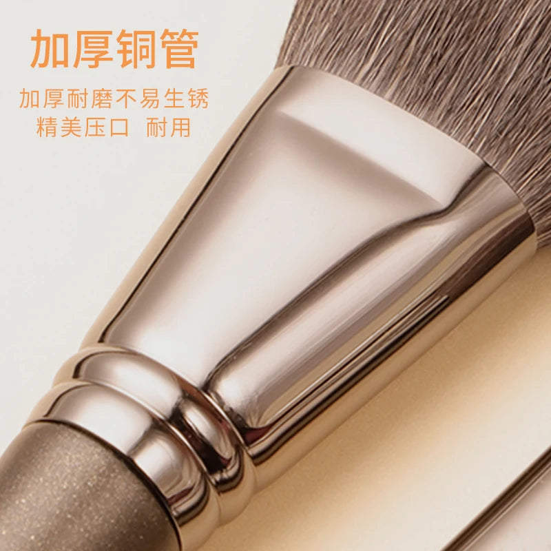 Flat Top Blush Brush - Natural Goat Hair Dense Fluffy Cheek Makeup Tool with Wooden Handle