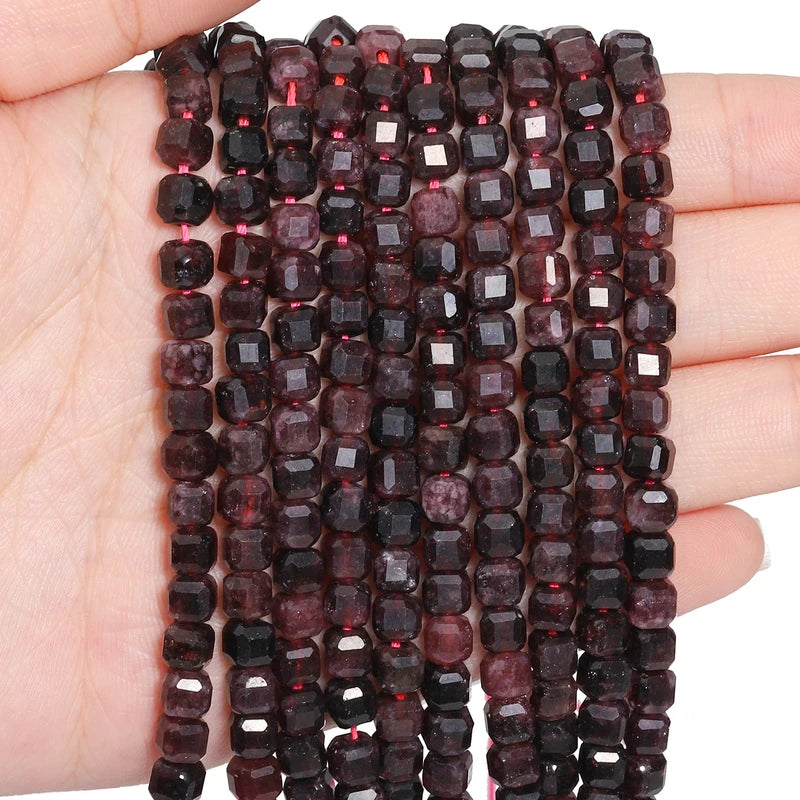 Natural Stone Garnet Beads Square Spacer Beads for Jewelry Making - Dark Red