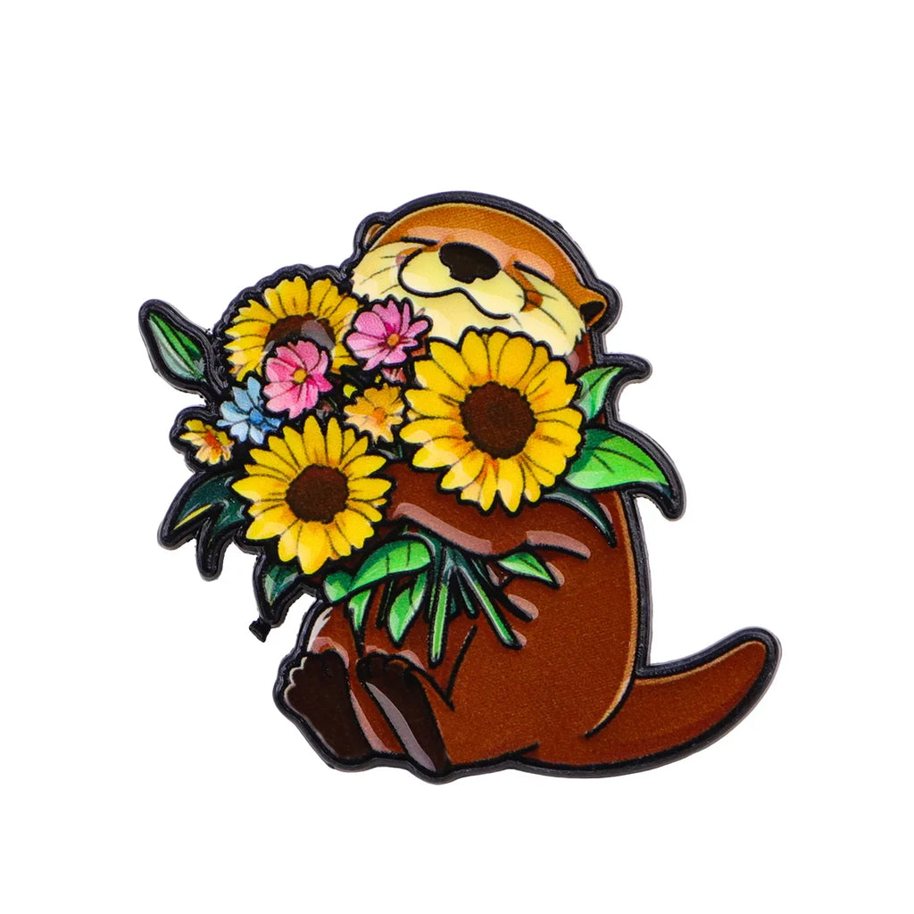 Cute Sunflower Otter Enamel Lapel Pin Jewelry Accessories Gift for Friends