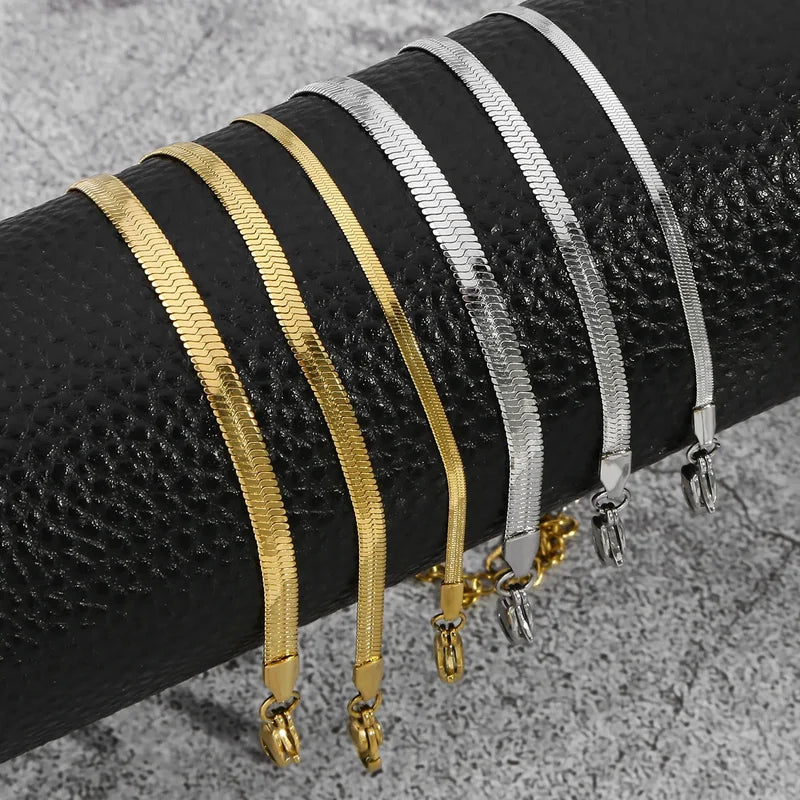 Stainless Steel Snake Chain Bracelet for Women Men Gold Color Jewelry Gift