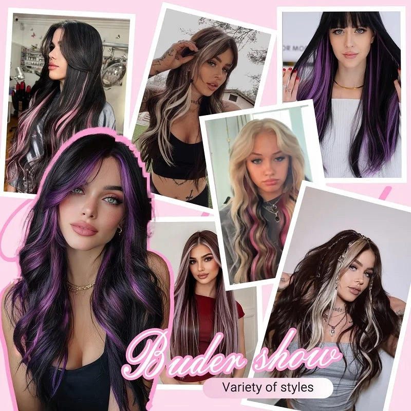 20-Inch Synthetic Colorful Clip-In Hair Extensions Set - Long Straight Hairpieces for Women