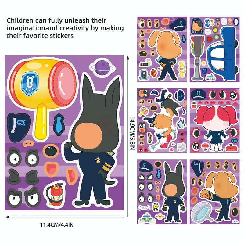 Kids DIY Puzzle Sticker Set - Cartoon Dog Sheriff Face Make & Play