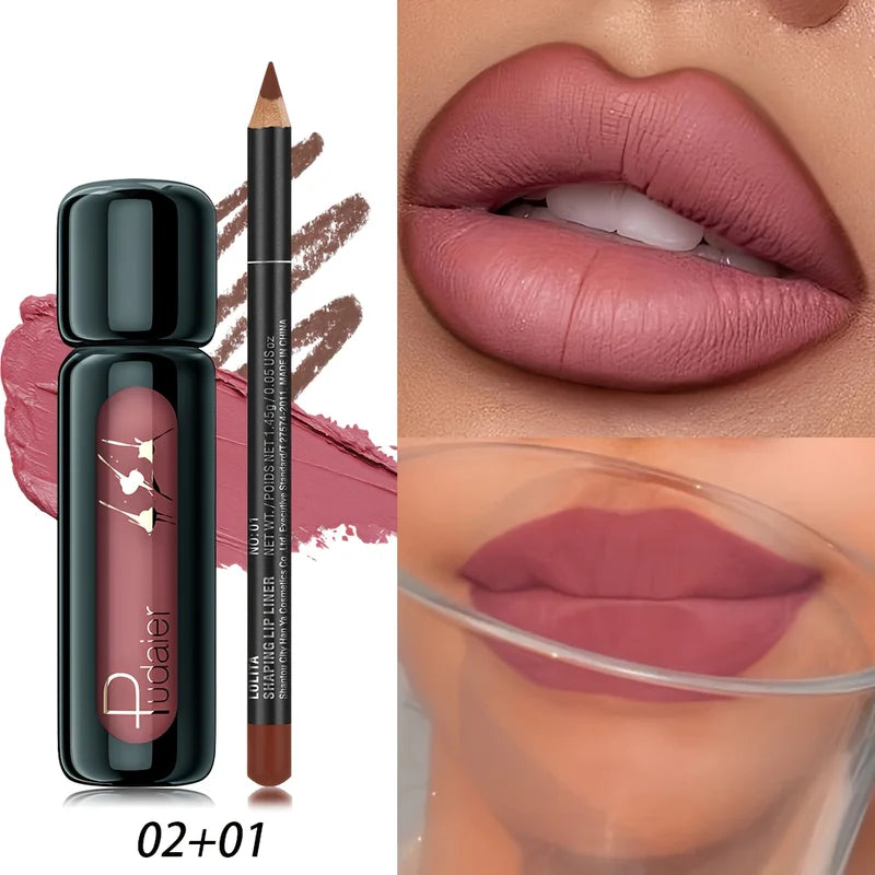 Waterproof Matte Lip Liner and Lip Gloss Set - Long-Lasting, Natural Tones