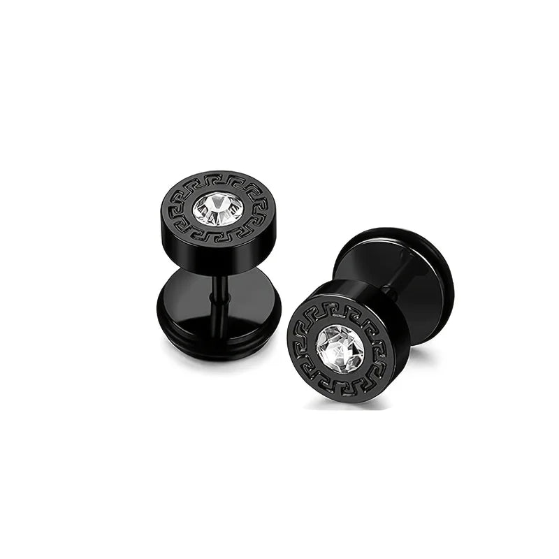 2-Pack Men's Stainless Steel Ear Studs, Hip-Hop Punk Style Piercing Accessories, Matching Couple's Jewelry