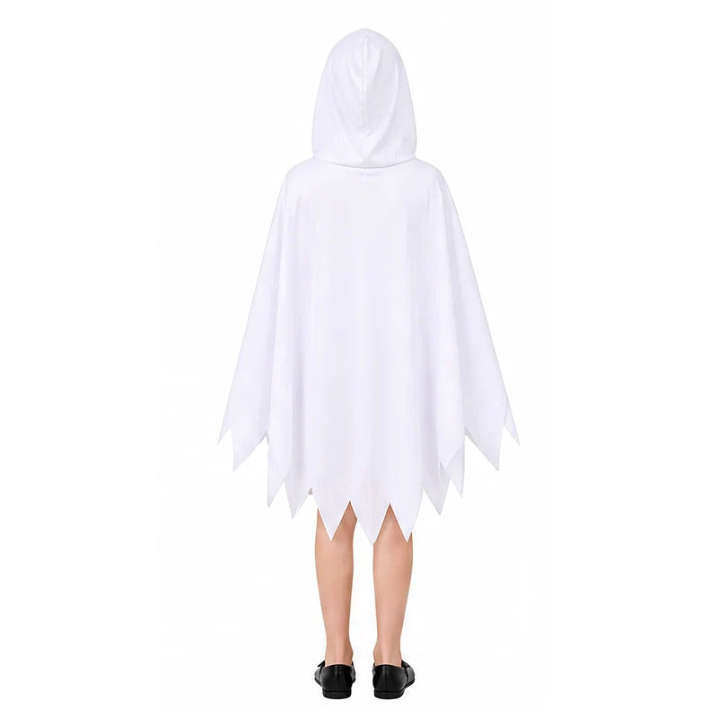 White Ghost Halloween Costume Cloak with Glowing Hood for Cosplay and Carnival
