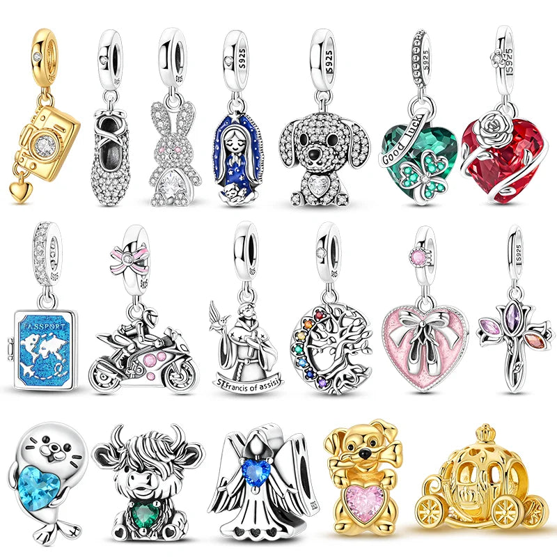 925 Sterling Silver Charm Beads for Bracelets - Passports, Dogs, Shoes & Gift Ideas