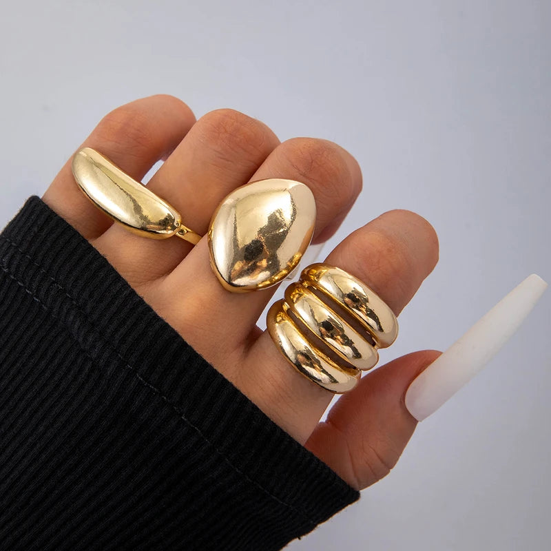 Trendy Geometric Gold Silver Color Adjustable Ring Set for Women Party Wedding Jewelry